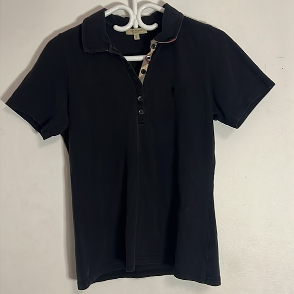 BURBERRY Polo Button Up Size Large Women's Black Nova Check Preppy - Picture 2 of 8